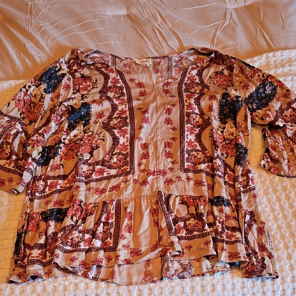 Blu Pepper Floral Bohemian Blouse - Multicolor 3x